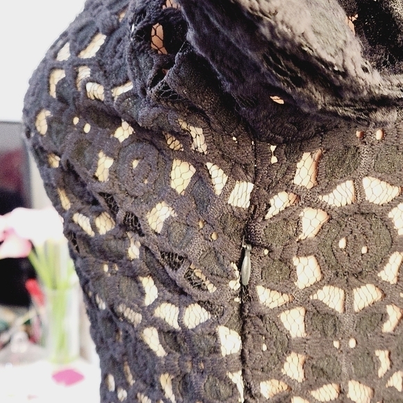 Free People Back to Black Crochet Flared Sleeve Mini Bodycon Black Dress Size: 4 - Picture 14 of 16
